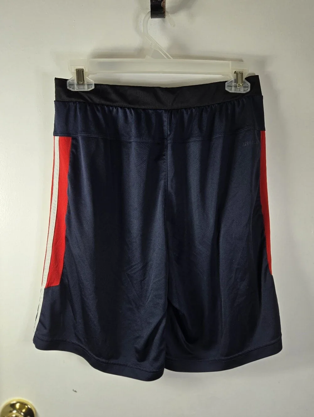 Adidas Mens Navy Athletic Shorts with Red and White Accents Preppy No Size